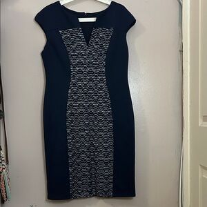 connected apparel Navy Sheath Dress with White Patterned Panel